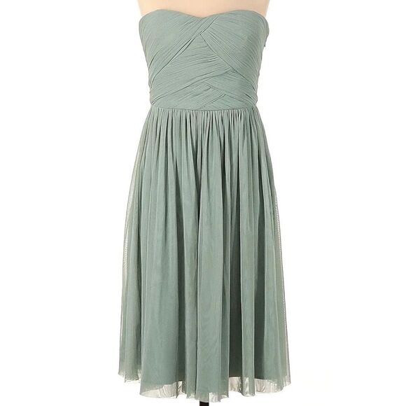 Anthro BHLDN Hitherto Sage Green Cordelia Strapless Fit and Flare Chiffon Dress - Picture 2 of 8
